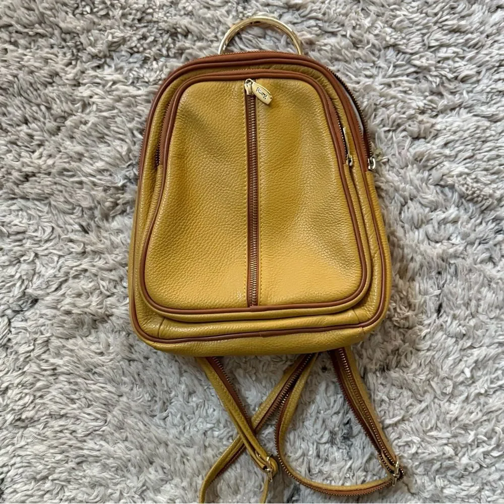 VALENTINA Convertible Sling Pebbled Italian Leather Backpack in Mustard Yellow a